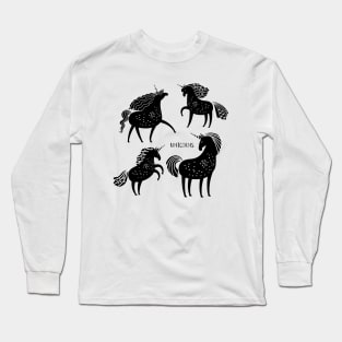 Unicorn Black Silhouettes Long Sleeve T-Shirt